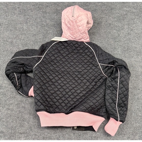 Akdmks Vintage Black Pink Quilted Hooded Bomber Jacket‎ Varsity Style Women's M - Picture 11 of 14